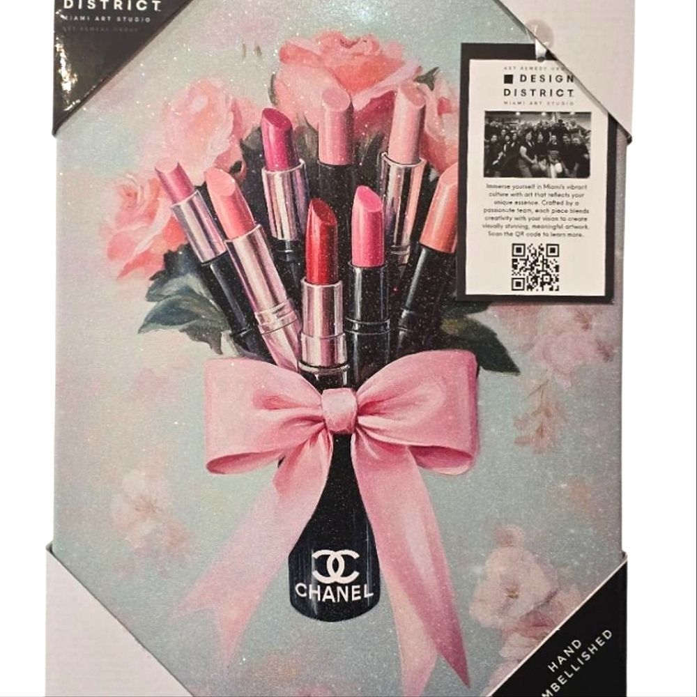 Design District Chanel Bouquet Hand Embellished Glitter Infused Canvas Wall Deco